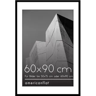 Americanflat Bilderrahmen 60x90 cm Schwarz - Bilderrahmen 50x75 cm mit Passepartout - Fotorahmen mit poliertem Plexi-Scheibe