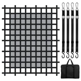 Vevor Frachtnetz, 2440 x 2060 mm, LKW-Ladeflächennetz, 4 verstellbare Gurte mit Karabinern & S-Haken, Transportnetz verschleißfest & wetterfest, Gepäcknetz geeignet für Pickup, LKW, Jeep, SUV, Boot