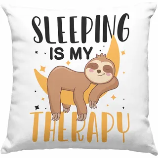 Trendation - Sleeping is My Therapy Faultier Kissen Geschenk Spruch Frauen Mädchen Lustig Geburtstag Dekokissen mit Füllung 40x40 (Grün)