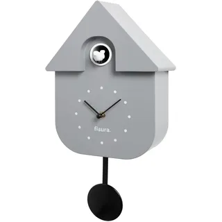 FISURA - Graue Kuckucksuhr mit weißem Zifferblatt. Wanduhr. Originelle Wanduhr als Geschenk. 3 AA-Batterien Nicht enthalten. Maße: 21,5x8x41,5 cm. ABS-Kunststoff, Grau und Schwarz