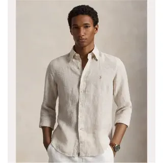 Polo Ralph Lauren für Herren. 710B22588001 Leinenhemd mit beigen Custom Fit-Streifen (XS), Lässig, Langarm