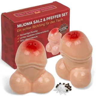 MIJOMA Salz- & Pfefferstreuer Set - Stilvolles Porzellandesign, Lebensmittelecht, Einfach zu Befüllen - Verschiedene lustige & niedliche Designs zur Auswahl (Würzkolben, 2-teilig)
