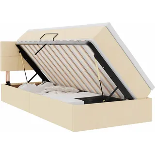 vidaXL LED-Speicherbett mit Matratze Creme 90 x 200 cm Stoff - Creme