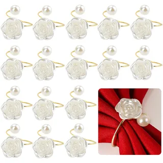 SITAKEGS Perle Serviettenringe, 16PCS Rose Blume Serviette Schnallen Serviette Ringe Halter, Metall Serviette Schnallen für Abendessen Hochzeit Bankett Valentinstag Party Restaurant Küche Tisch decken