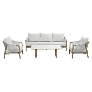 Sessel-Sofa Loungeset Murcia | 4-Teilig | Wood | Calm Naturel/Snow Sand | Aluminium und Rope