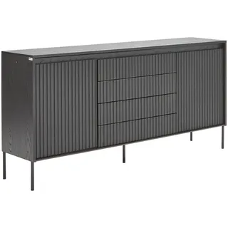 Hom`in Sideboard , Schwarz , Metall, Holzwerkstoff , 2 Fächer , 4 Schubladen , 166x82x40 cm , Beimöbel erhältlich, Beleuchtung , Wohnzimmer, Wohnwände, Wohnwand-Serien