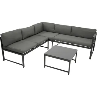 DEGAMO Funktions Lounge Set Ecklounge MONTANA, Aluminium dunkelgrau, Polster grau, wetterfest - Grau