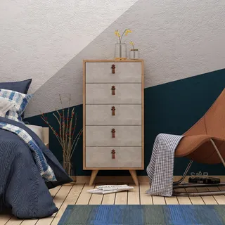 Skye Decor, Spanze, Kommode, Eiche, 100 % MELAMINBESCHICHTETE SPANPLATTEN, 50 x 40 x 103 cm - Braun, Weiß