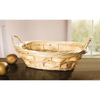 Obstkorb aus Weide, Holzspan & Schilfstroh, 38x31x12 cm, Flechtkorb, Dekokorb - Beige