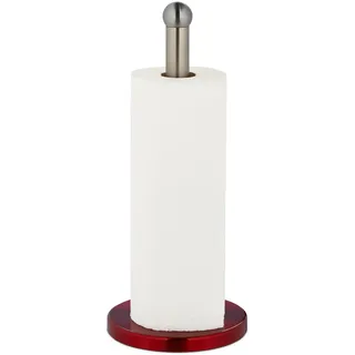 Relaxdays Küchenrollenhalter stehend, Edelstahl, Papierrollenhalter für Küche, HxD: 35 x 15 cm, Rollenhalter, Silber/rot