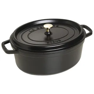 STAUB Gusseisen Bräter/Cocotte, Oval 41 cm, 12 L, Aromaregen Funktion für optimale Befeuchtung, Für alle Herdarten inkl. Induktion & Backofen, Schwarz