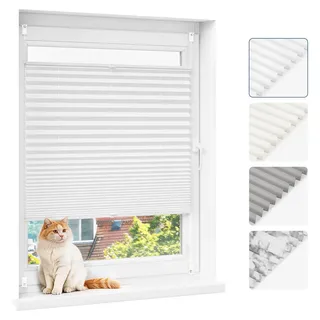 Plissee - Fenster- und Türrollo - 65 x 100 cm - Weiß - Halbtransparent - Montage ohne Bohren - Sicht- und Sonnenschutz