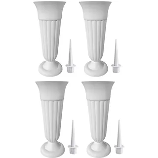 Friedhofsvasen, 4 Stück, Kunststoff-Grabkegelvase, abnehmbarer Gedenkblumenhalter mit Spikes für Grab, Rasen, Gedenk, Rasen, Garten (weiß)