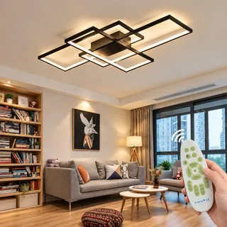 Jsz Deckenleuchte Wohnzimmer 110CM Moderne Deckenlampe LED Wohnzimmerlampe | Stufenlos dimmbar,flimmerfrei,hohe Lichtdurchlässigkeit,korrosionsbeständig,elegantes Design,mit Fernbedienung