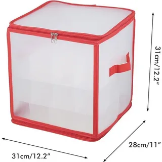 Klare Aufbewahrungsbox für Christbaumkugeln PVC faltbar Weihnachtsschmuck Aufbewahrungsbox für bis zu 64 Weihnachtskugeln - Transparent, Rot