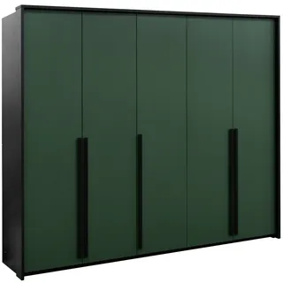 Kleiderschrank Genua 255 Schrank 255X217X65 Cm 5 Türiger Drehtürenschrank Schwarz/Flaschengrün - Grün