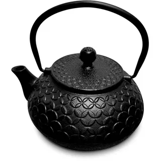 H&H Teekanne aus emailliertem Gusseisen 0,80 l mit Filter aus Edelstahl, Farbe Schwarz, geeignet für alle Herdarten, einschließlich Induktion