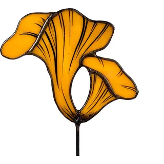 Avalglass Pfifferling Pflanzenstecker aus Buntglas, 10 cm, handgemacht, Gelber Pilzstab für Blumentopf Dekoration - Orange