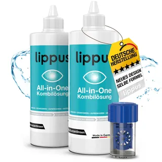 lippus Premium All-In-One Kontaktlinsen Flüssigkeit, Made in Germany | Mit Kontaktlinsen Behälter - Geeignet für weiche Linsen, sowie Wochen- und Monatslinsen - Reinigt & desinfiziert