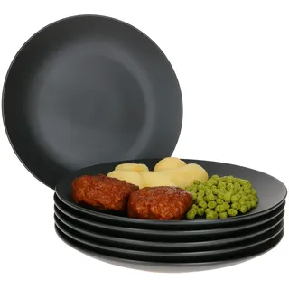 MamboCat Nagano 6-teiliges Teller-Set aus schwarzem Steingut, robust, für 6 Personen, lässiges und zeitloses Design, Set mit 6 Tellern, Ethno-Stil, modern, Steingut, Mattschwarz