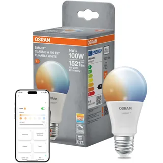 Osram LED Leuchtmittel Smart+ Matter Classic A100 E27 14 W einstellbares weiß dimmbar