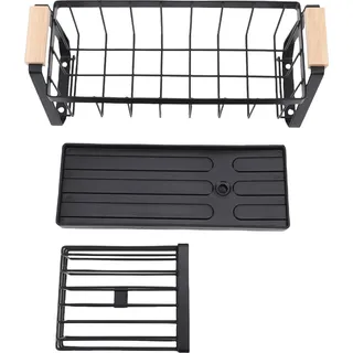Spülbecken-Caddy-Organizer für Küchenarbeitsplatte, Schwammhalter mit Abflussschale, Kohlenstoffstahl, Schwarz