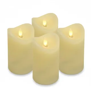 ToCi 4 x LED Kerzen Creme 7,5 x 15 cm – Echtwachskerzen flammenlos mit beweglicher Flamme & Timer - Stumpenkerzen mit LED-Licht für Advent, Deko, Grablicht, Innenbereich