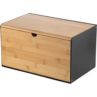 Florina Brotkasten BRUSTO 35,5 x 21,5 x 19,5 cm I Brotbox aus Stahl und Bambus-Deckel I Geräumiger und moderner Brotbehälter I Brotaufbewahrung Länger Frisch I Brotdose für Küche I Farbe: Schwarz