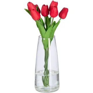Relaxdays Vase, Glasvase für Blumen, Tischvase aus Glas, hohe Blumenvase, Dekovase, Maße HxD: 21,5 x 10 cm, transparent