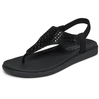 Sandale SKECHERS "MEDITATION LUXE", Damen, Gr. 38, schwarz unifarben, Textil, Glitzer, Schuhe Sandale, Sommerschuh, Zehentrenner, Strandschuh mit Glitzersteinchen