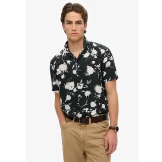 Superdry für Herren. M4010941A Bedrucktes Kurzarmhemd schwarz (L), Lässig, Modal
