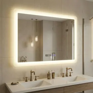 YOURLITE Badspiegel mit Beleuchtung 80x60 cm,LED Badezimmerspiegel mit Uhr | Badezimmer Wandspiegel mit Beschlagfrei,Touch-Schalter,3 Lichtfarben Dimmbar,SpiegelBad mit Licht,Speicherfunktion,Horizontal