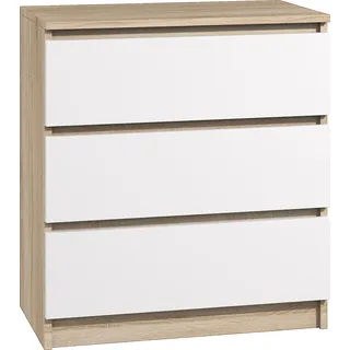 Roe Furniture | Kommode 60 cm - Weiß Sonoma - 3 Schubladen - Elegant und funktionell - Ideal für kleine Räume - Sideboard - Weiß, Braun