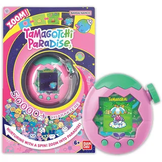 Tamagotchi Bandai - Tamagotchi Paradise Erde - Virtuelles Haustier zum Aufziehen - Tamagotchi Interaktives Spielzeug auf Deutsch, Zoom - Modell Erde in Rosa und Grün - Spielzeug für Kinder ab 6 Jahren - 43421