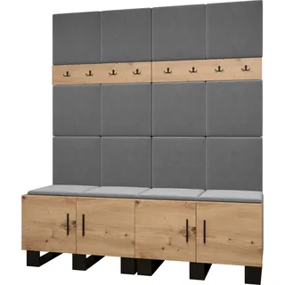 Garderobe ARTIN Set 3 mit gepolsterten Paneelen Industrial Design - Braun