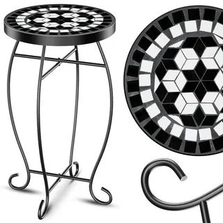 KESSER® Mosaiktisch Bistrotisch Blumenhocker Rund 60x34cm Metall Mosaik Beistelltisch Balkontisch Gartentische Terrassentisch Balkon Steinmosaik Garten Gartentisch Indoor Outdoor