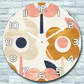 Wanduhr aus Glas Rund fi 30 Skandinavisch Blumen Quarz Deko Wohnzimmer Büro - Bunt
