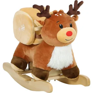 AIYAPLAY Kinder Schaukelpferd Baby Schaukeltier Rentier mit Schlafliedern, Sicherheitsgurt für 18-36 Monate Plüsch Braun 65 x 35 x 59 cm