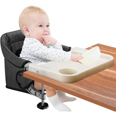 Baby Tischsitz mit Essbrett Portable Faltbar Hochstuhl Sitzerhöhung mit Transportbeutel, Geschenk für Kleinkinder, Tragbar für Zuhause & Reise (Schwarz)