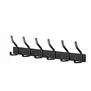 MEIJO Garderobenleiste Schwarz Garderobenhaken Edelstahl Kleiderhaken Wand Wandhaken mit 6 Haken, Hakenleiste Garderobe Wandgarderobe für Schlafzimmer Bad Küche Kleiderständer (Schwarz, 6 Haken)