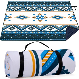 LARUTAN Picknickdecke Wasserdicht 200x200cm, Outdoor Stranddecke Sandfrei, Waschbar Strandmatte Picknickdecke Isoliert für Strand, Picnic und Camping (Sri Lanka Blau)