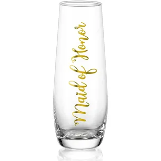 NUPTIO Sektgläser Becher Geschenk Trauzeugin: Gravur Gläser Hochzeit Champagner Prosecco Glasses Gold Tumbler Party Champagnerglas Sektflöten Gift Stemless