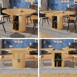 Runder Esstisch ausziehbar (118-158cm) – ovaler Esszimmertisch aus Holz, für bis zu 6 Personen, auch als Küchentisch & Balkontisch, Holzfarbe - Braun