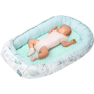 Medi Partners Babynest Nestchen für Neugeborene - 100x60x15 Babynestchen Baby zweiseitg Nest Bett 100% Baumwolle Minky Kuschelnest tragbar (Ozean mit Minze Minky)