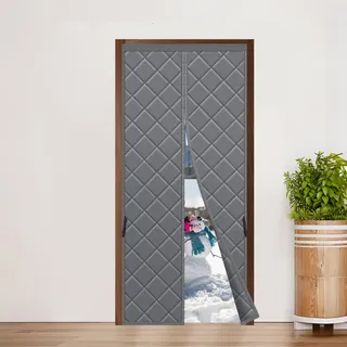 Sekey Magnet Thermo Türvorhang Kälteschutz Wärmeschutzvorhang für Türen Wasserdicht Winddicht Energieeinsparung Thermvorhang Tür 90x200cm Grau