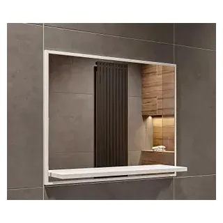 Badspiegel mit Ablage Weiß - H:50 x B: 60 cm - Bathroom Mirror - Moderner Badezimmer Spiegel Rechteckig - Wandspiegel mit Regal - Weiß
