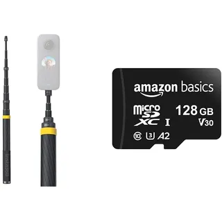 Insta360 Selfie-Stick für X3 & Amazon Basics MicroSDXC-Speicherkarte, 128 GB, mit SD-Adapter, A2, U3, 100 MB/s max. Lesegeschwindigkeit, Schwarz