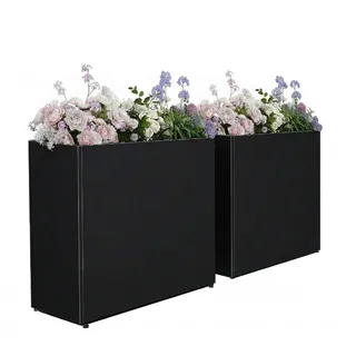 2er Set Hochbeet Metall für Balkon Garten Terrasse – Rechteckiger Pflanzkübel XXL Lang & Schmal, Wetterfester Blumenkasten für Outdoor (Schwarz-2er Set)