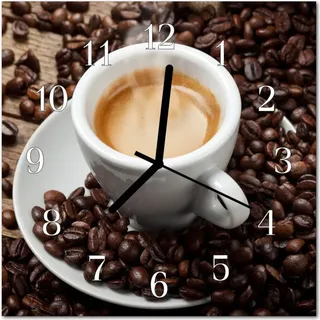 Glasuhr Wanduhr Küchenuhr Echt-Glas 30x30 cm Kaffee Tasse braun - Braun