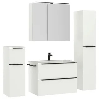 Nobilia Badezimmer , Schwarz, Weiß , Metall , 5-teilig , 5 Fächer , 3,2 Schubladen , G , 141 cm , Goldenes M, Made in Germany , Griffeauswahl, hängend, Zusatzausstattung erhältlich, Typenvielfalt , Badezimmer, Badmöbelsets & Badmöbelserien, Badmöbel-Sets